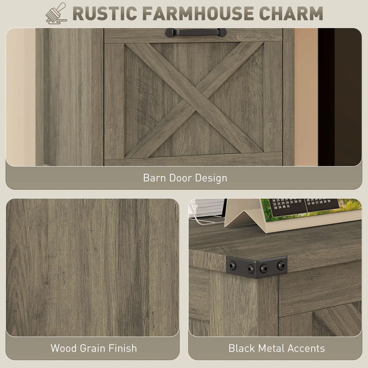 Vertical 3-Drawer Filing Cabinet, Rustic Farmhouse, A4, Letter Size, Grey Wash Office Cabinets & Cupboards at Gallery Canada
