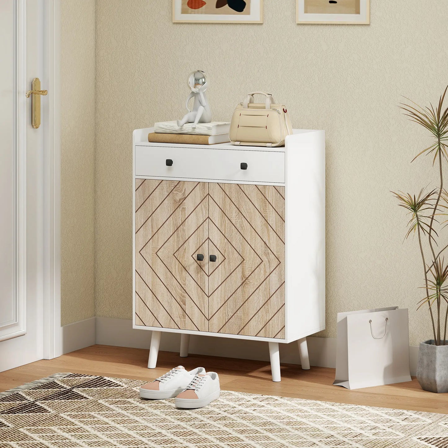 Modern Shoe Storage Cabinet, Adjustable Shelves, Drawer for 12 Pairs, White Shoe Storage Cabinets & Racks at Gallery Canada