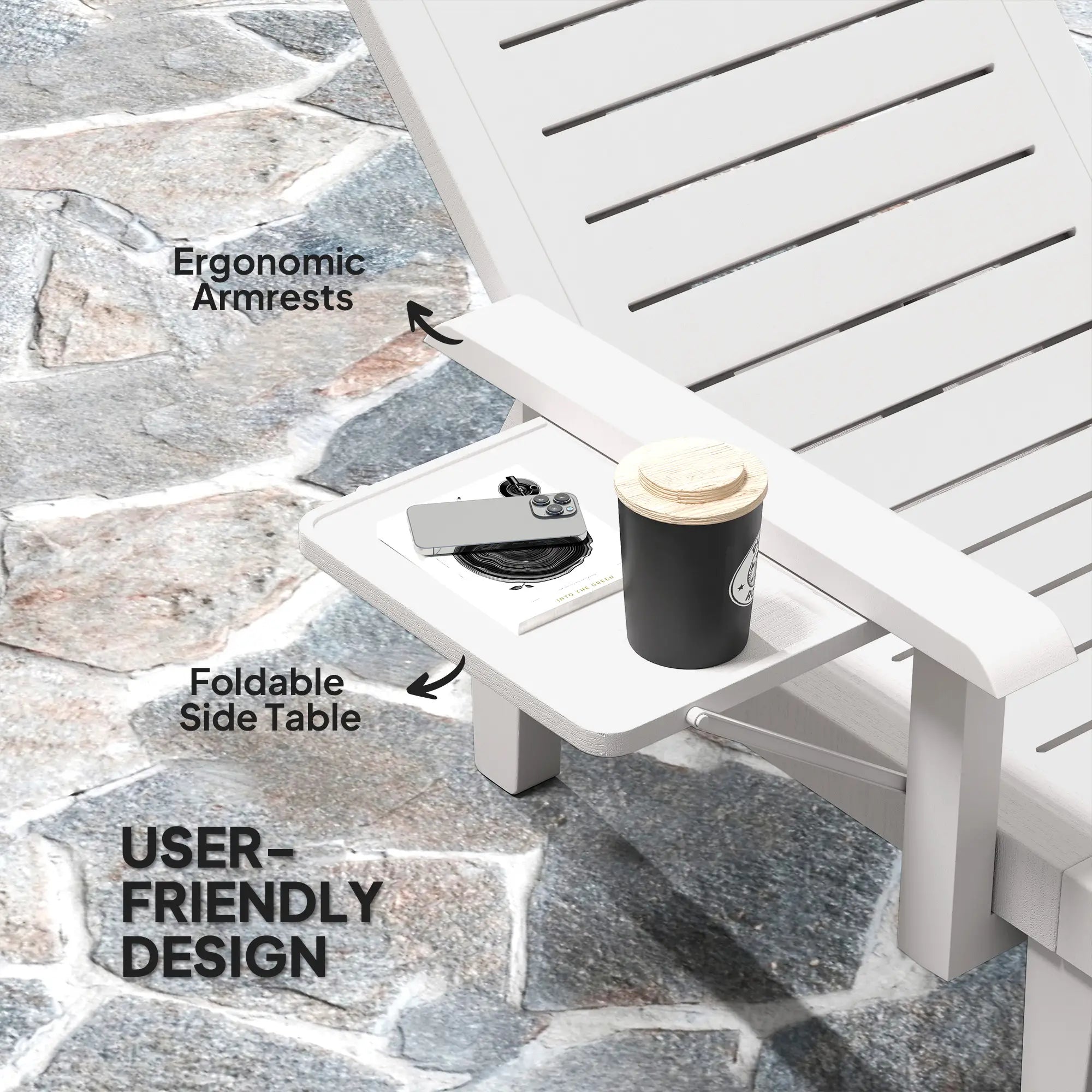 2 Tanning Chairs, 5 Position Adjustable, Foldable Side Table, White Lounger Chairs at Gallery Canada