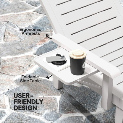 2 Tanning Chairs, 5 Position Adjustable, Foldable Side Table, White Lounger Chairs at Gallery Canada