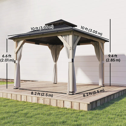 10' x 10' Hardtop Gazebo, Steel Roof, Wood Patio, Light Grey Gazebos at Gallery Canada