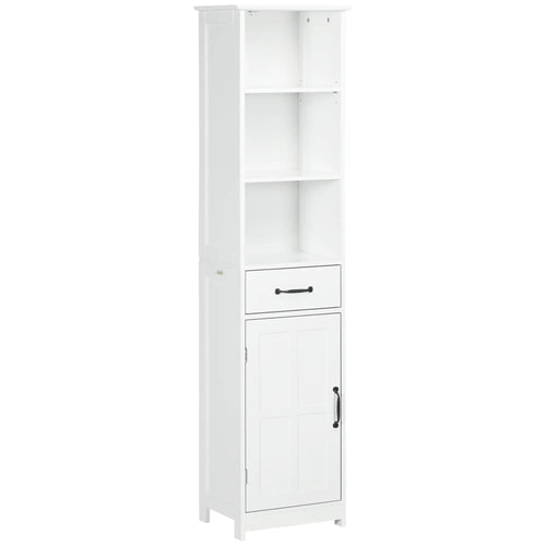 Modern Bathroom Cabinet, 3 Open Shelves, Drawer, Adjustable Shelf, White