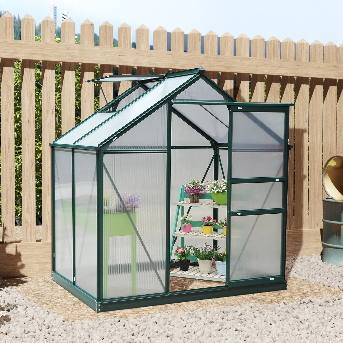 6.2' x 4.3' x 6.6' Polycarbonate Greenhouse, Walk-In, Galvanized Base, Aluminium Frame, Slide Door, Clear Walk In Greenhouses at Gallery Canada