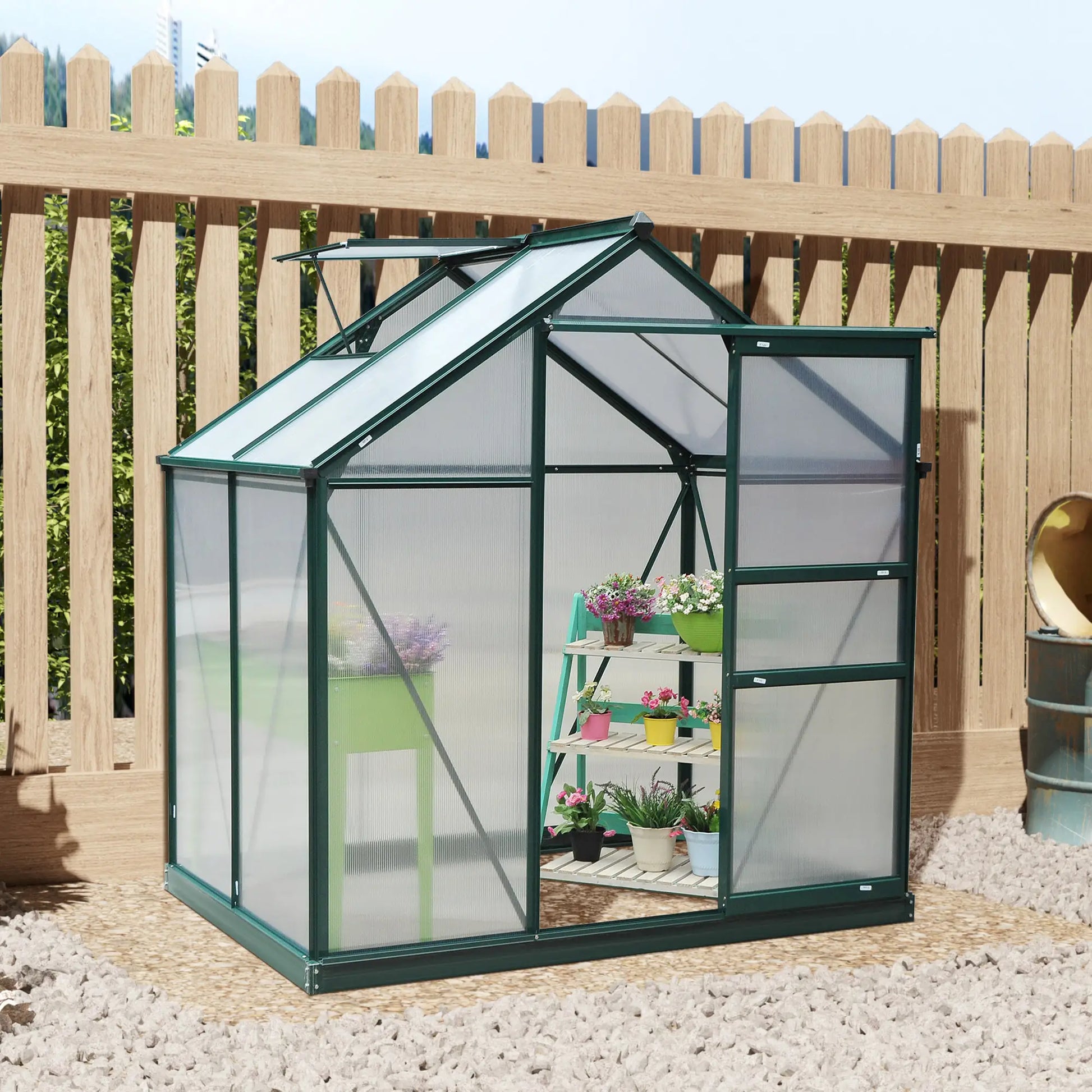 6.2' x 4.3' x 6.6' Polycarbonate Greenhouse, Walk-In, Galvanized Base, Aluminium Frame, Slide Door, Clear Walk In Greenhouses at Gallery Canada