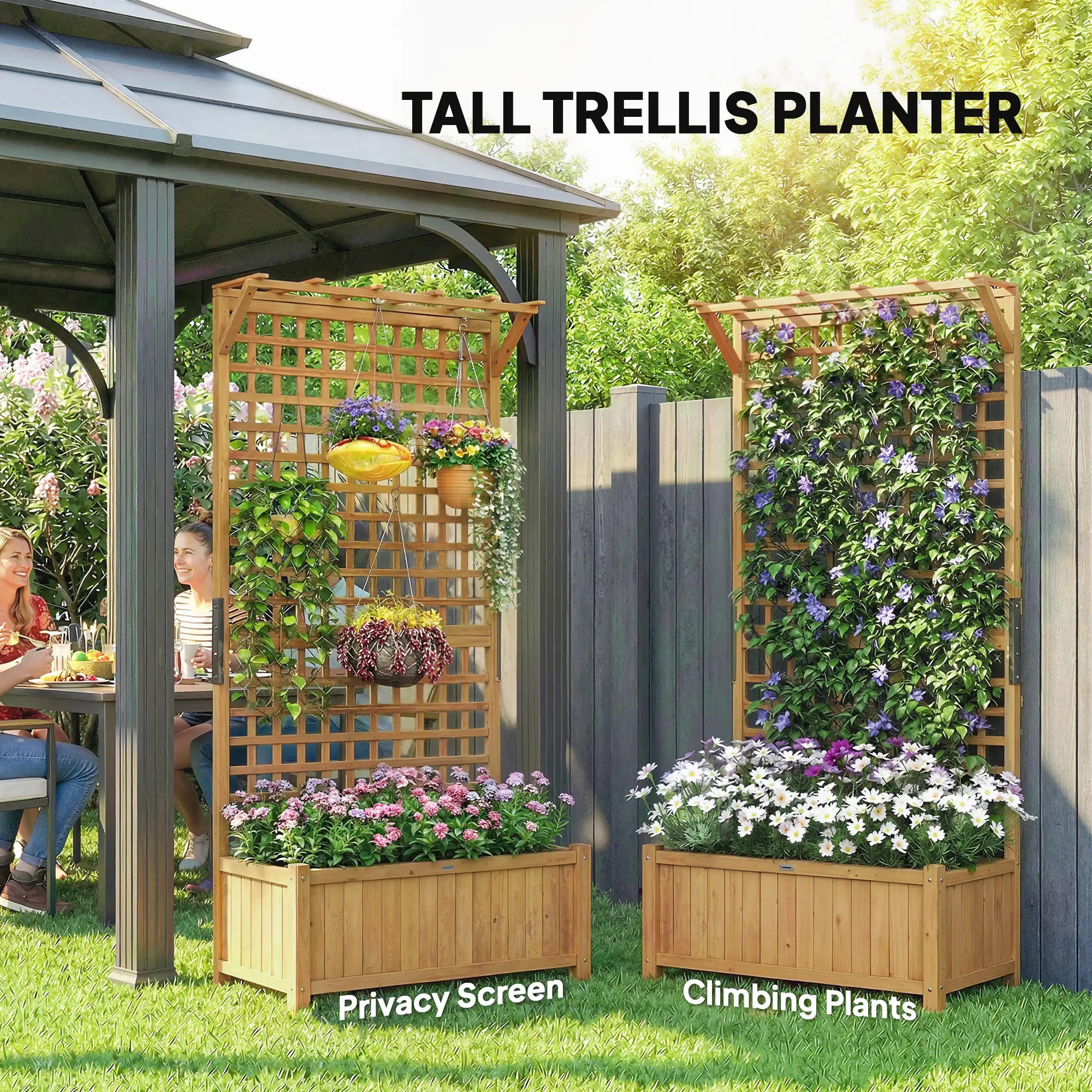 Wood Planter with Trellis, Raised Garden Bed, Privacy Screen, Yellow Wooden Planter Boxes at Gallery Canada
