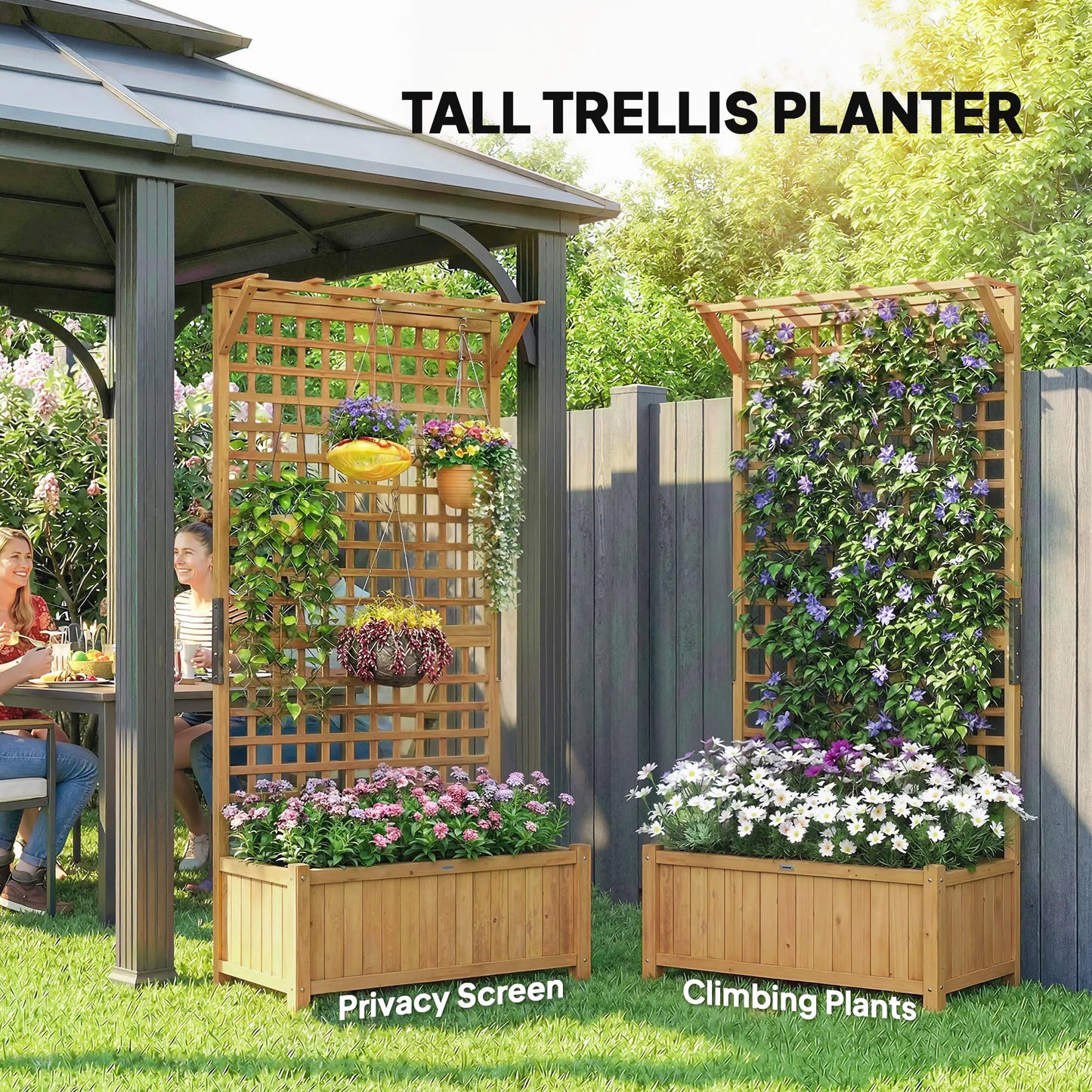 Wood Planter with Trellis, Raised Garden Bed, Privacy Screen, Yellow Wooden Planter Boxes at Gallery Canada
