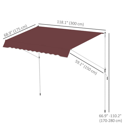 10x5ft Retractable Sun Shade Canopy, 5.6-9.2ft Pole, Wine Red Patio Awnings at Gallery Canada
