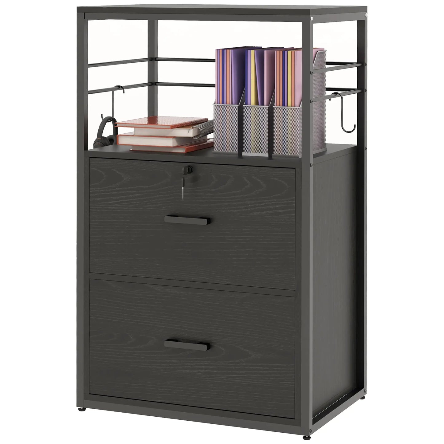 Lockable 2 Drawer Filing Cabinet, Adjustable Hanging Bar, Letter, A4, Legal Size, Black Office Cabinets & Cupboards at Gallery Canada