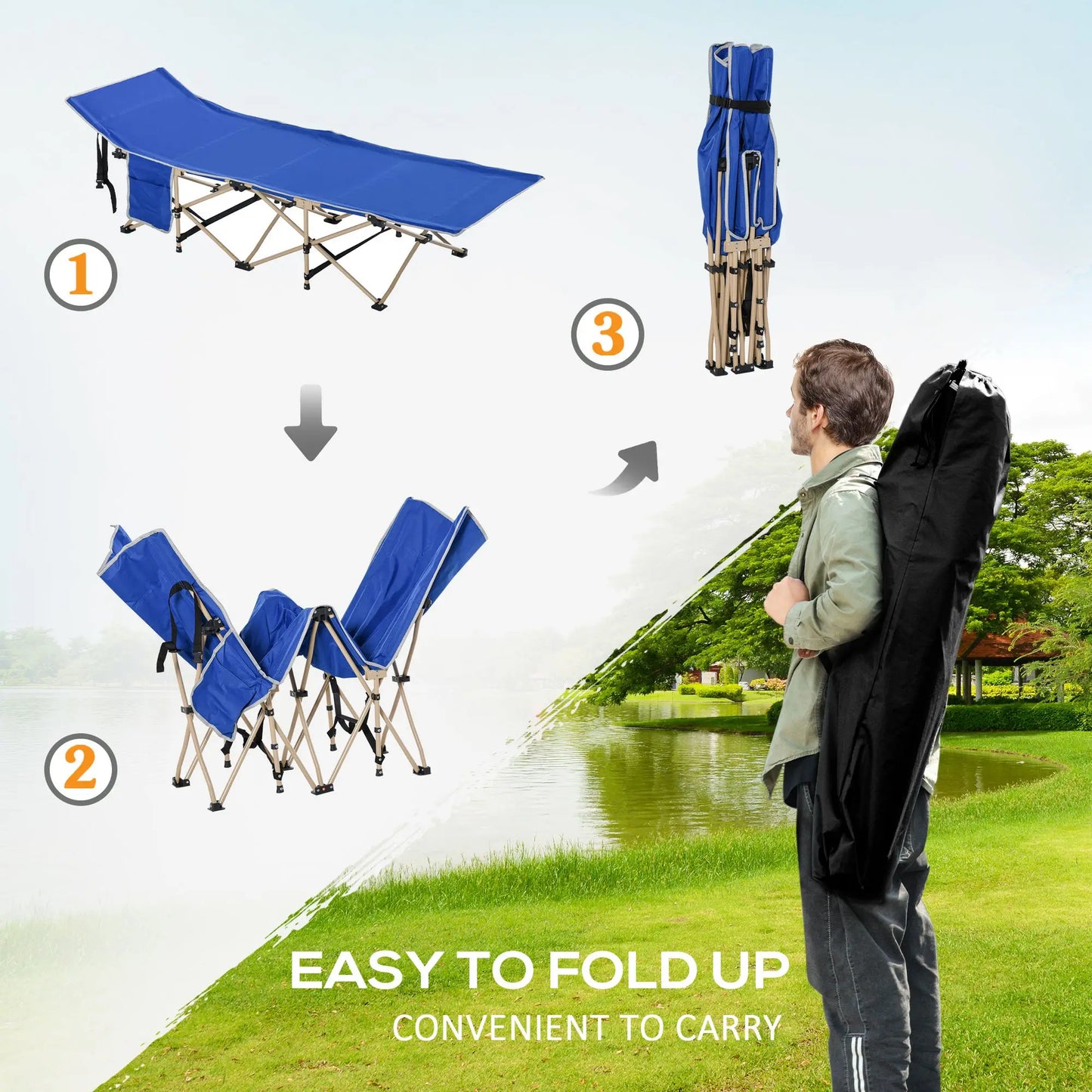 Folding Camping Cot for Adults, with Carry Bag, Side Pocket, Navy Blue Camping Cots at Gallery Canada