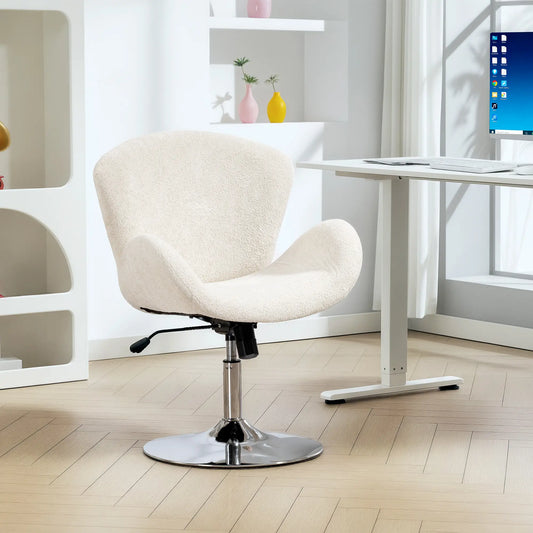 Swivel Office Chair, Velvet Desk Chair, Wide Bucket Seat, Cream White Task Chairs Cream White, Silver at Gallery Canada