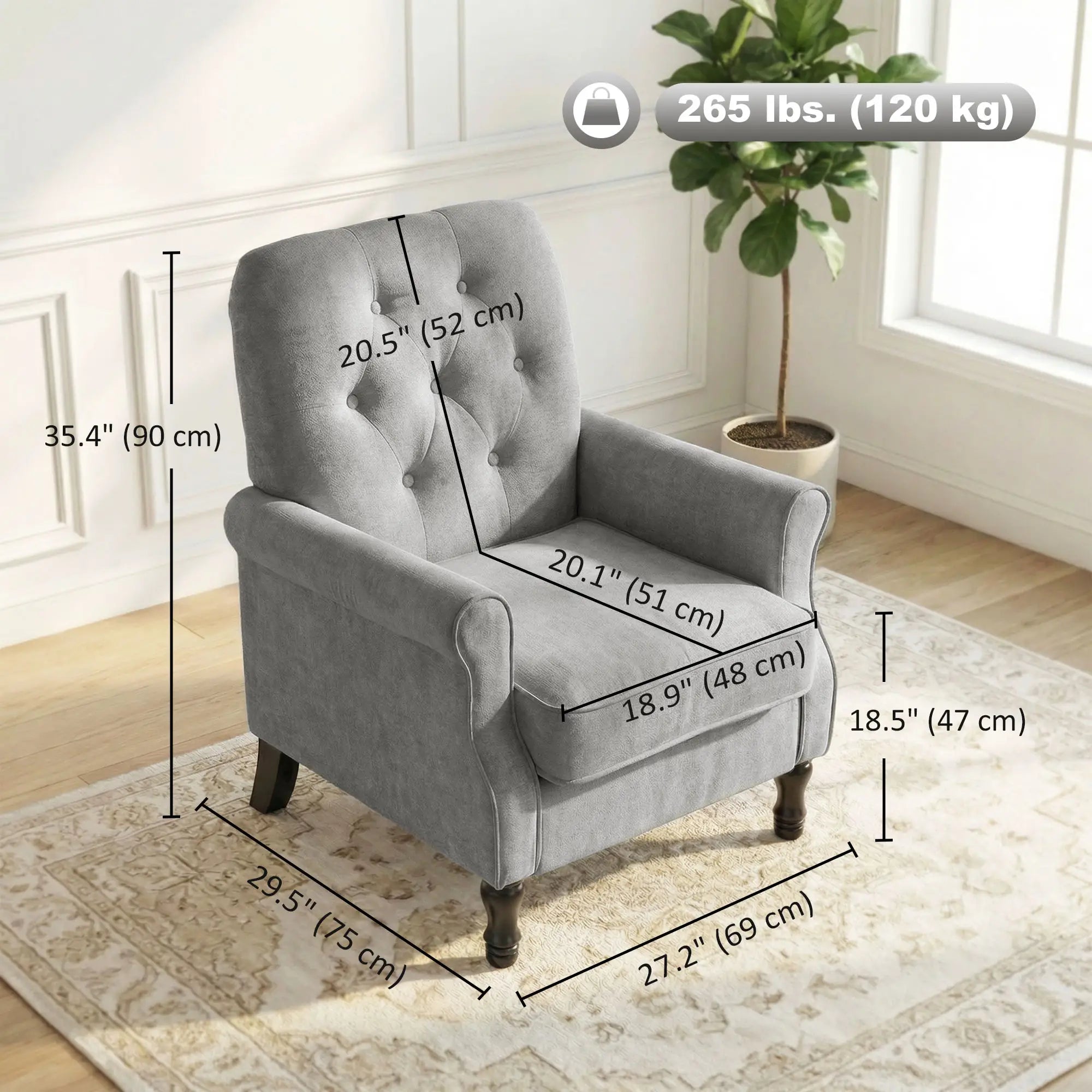 Mid-Century Modern Armchair, Thick Padded Seat, Spring Cushion, Solid Wood Legs, Grey Single Sofas at Gallery Canada