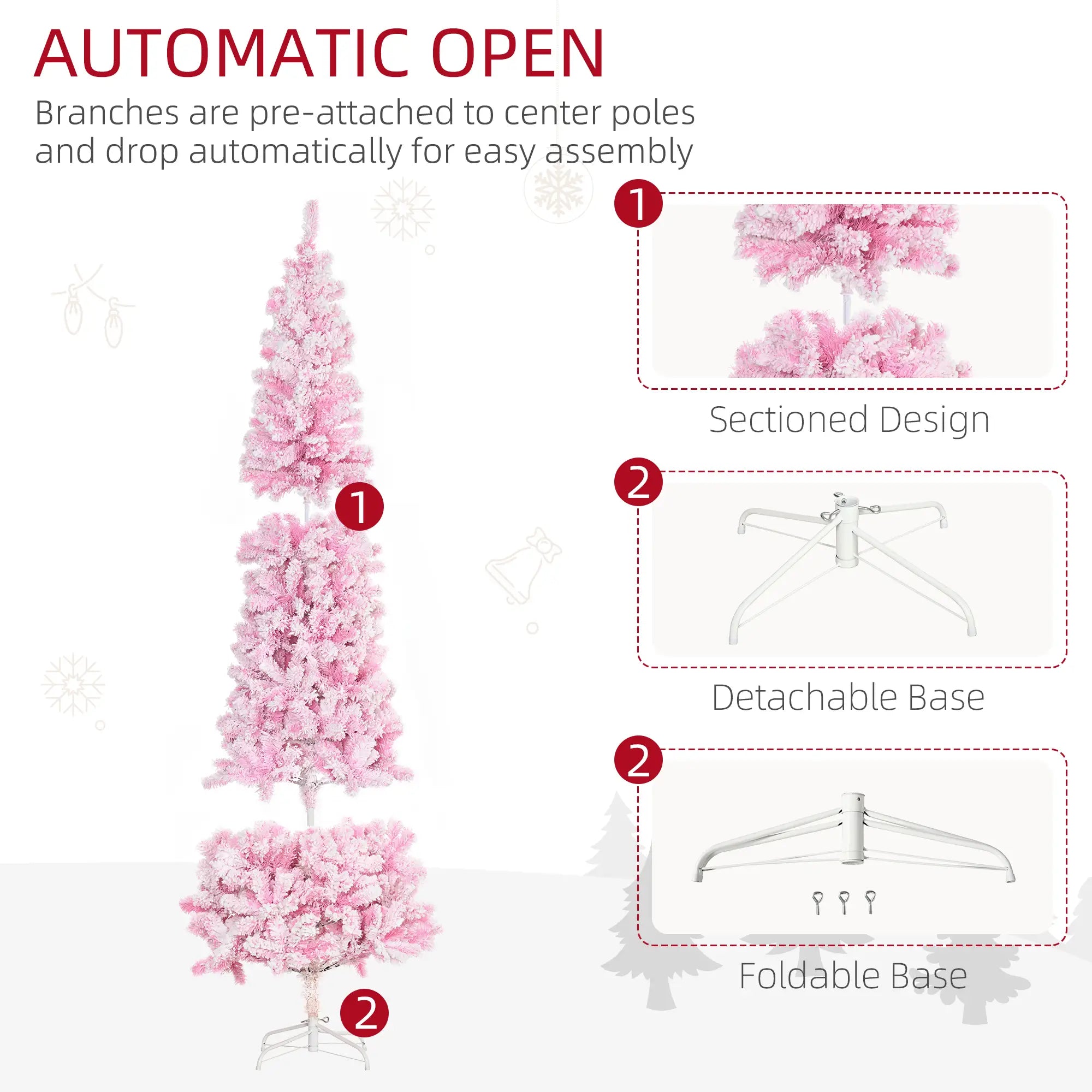 7.5 FT Snow Flocked Artificial Christmas Tree, Pencil Design, Pink Pencil Christmas Trees at Gallery Canada