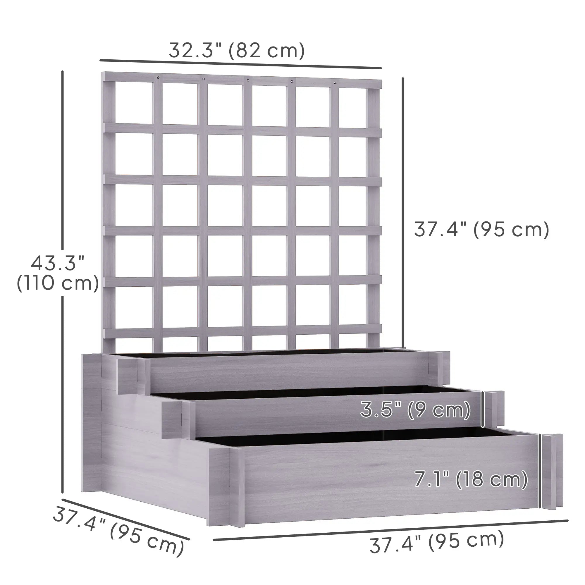 Wooden Elevated Planter Box with Trellis, 3 Tier Raised Garden Bed, Grey Raised Garden Beds at Gallery Canada