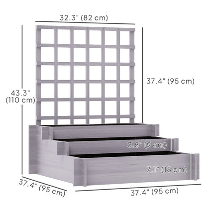 Wooden Elevated Planter Box with Trellis, 3 Tier Raised Garden Bed, Grey Raised Garden Beds at Gallery Canada