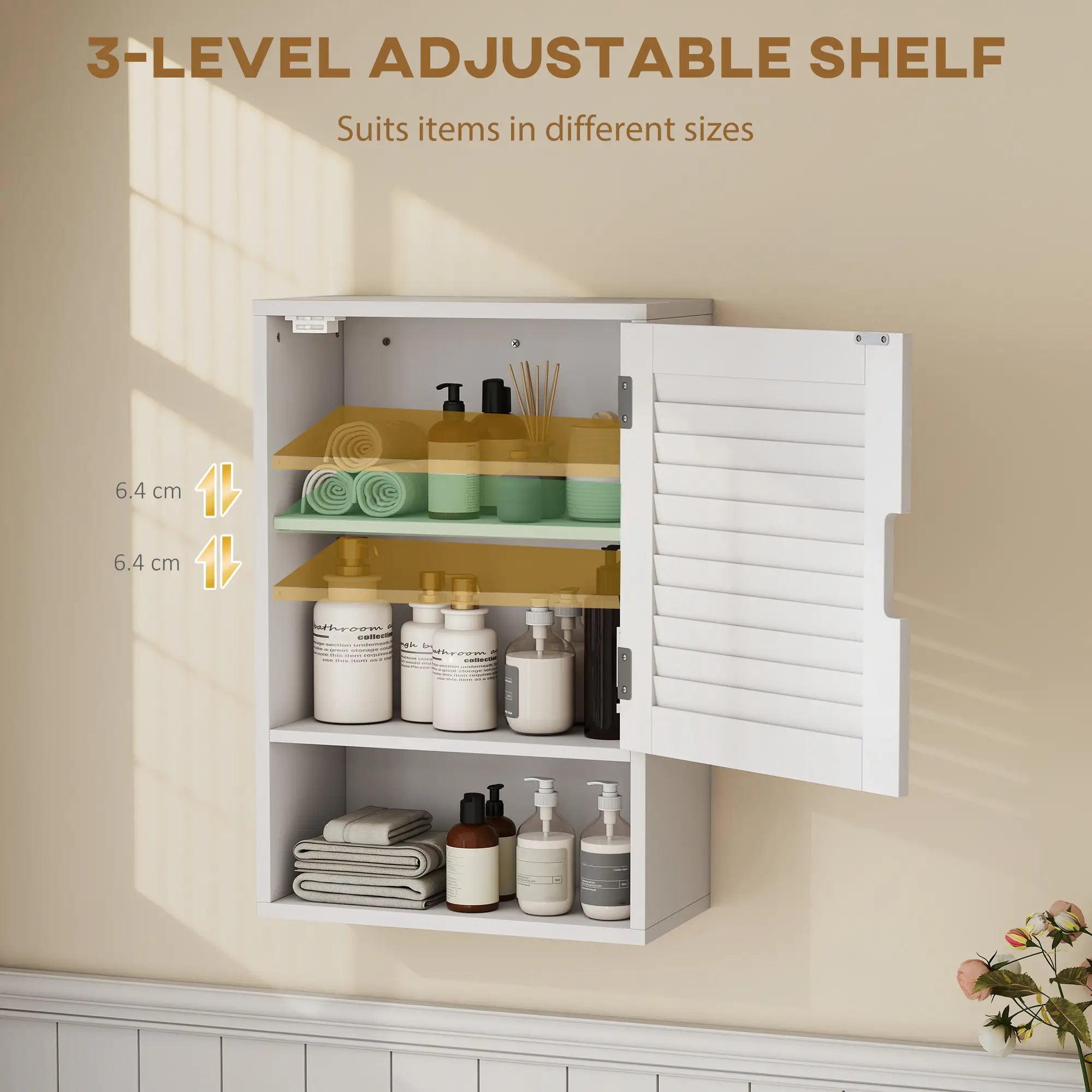 Wall Mounted Bathroom Cabinet, Adjustable Shelves, 40 x 20 x 60 cm, White Wall Mounted Cabinets at Gallery Canada