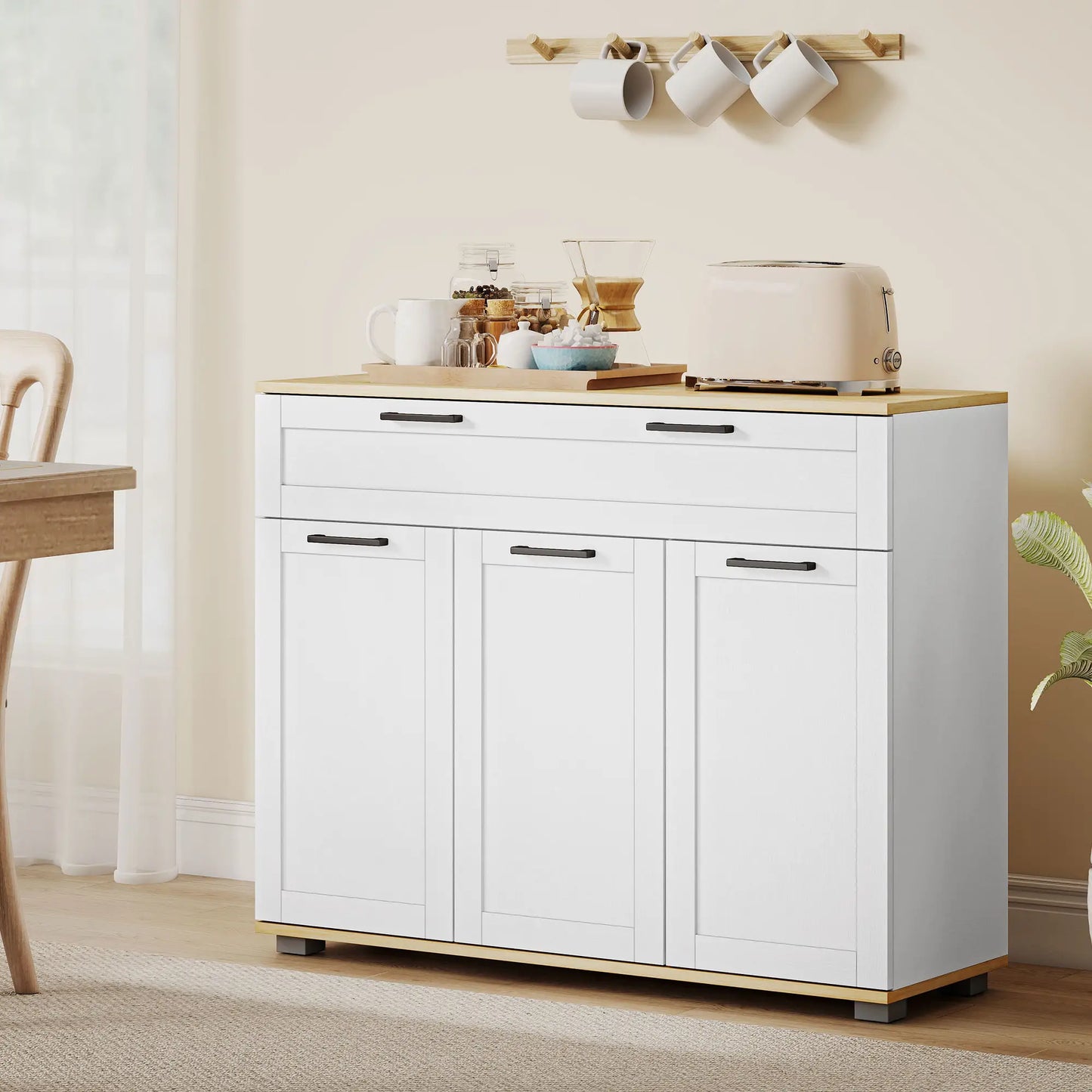 Modern 40" Sideboard Buffet Cabinet, 3 Doors, 2 Shelves, White Bar Cabinets at Gallery Canada