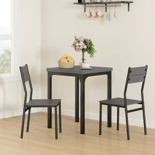 Dining Table Set for 2, 3 Piece, Metal Legs, Grey