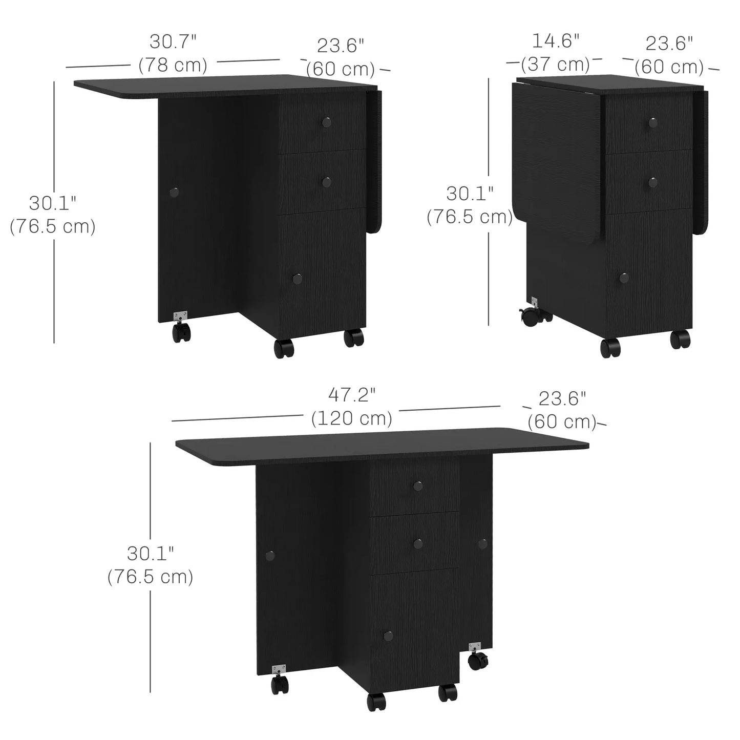 Drop Leaf Dining Table, Mobile Folding Table on Wheels, Black Bar Tables & Dining Tables at Gallery Canada