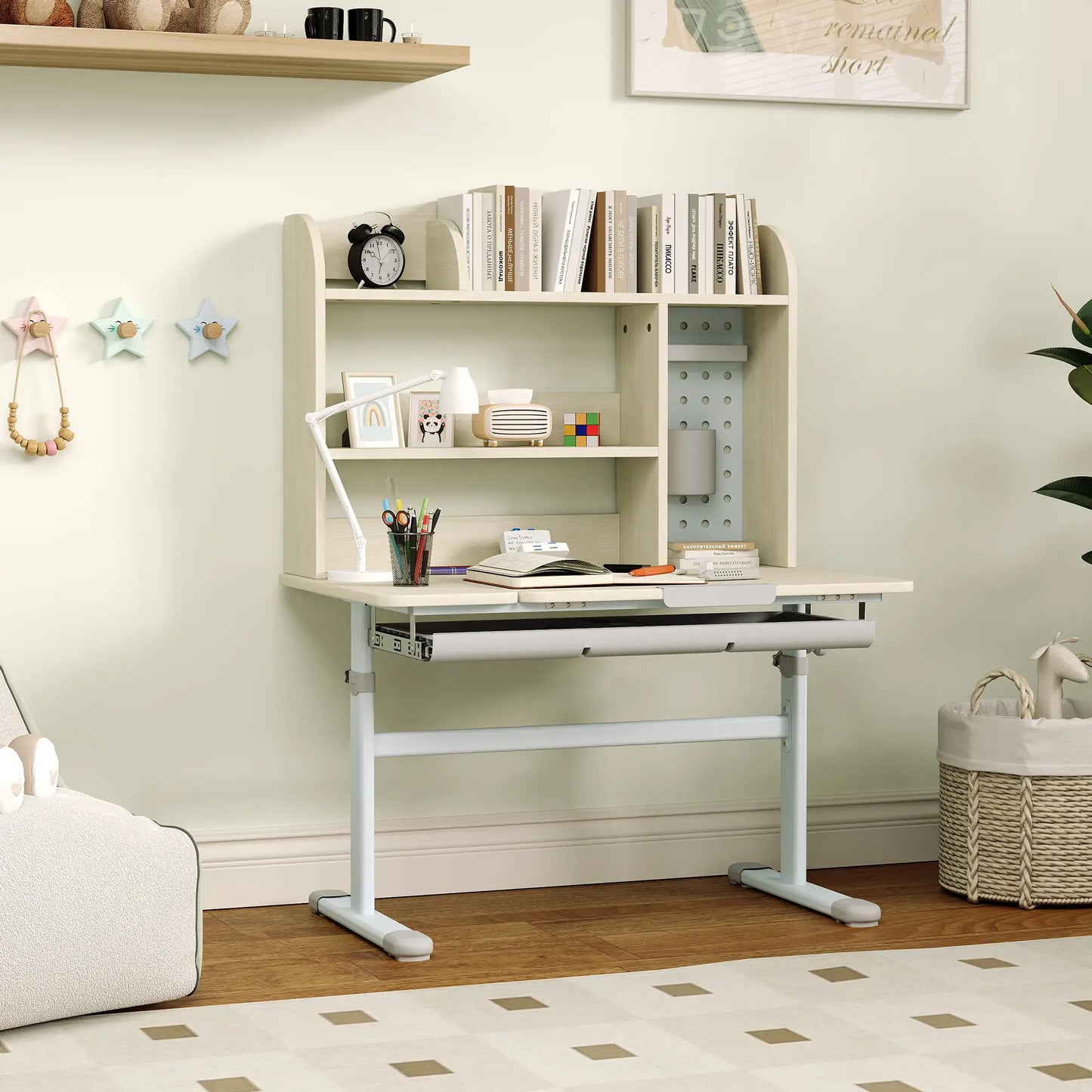 Kids Desk, Height Adjustable, Tilted Desktop, Storage, Drawer, Pegboard, 3-12 Years Kids Desk Sets at Gallery Canada