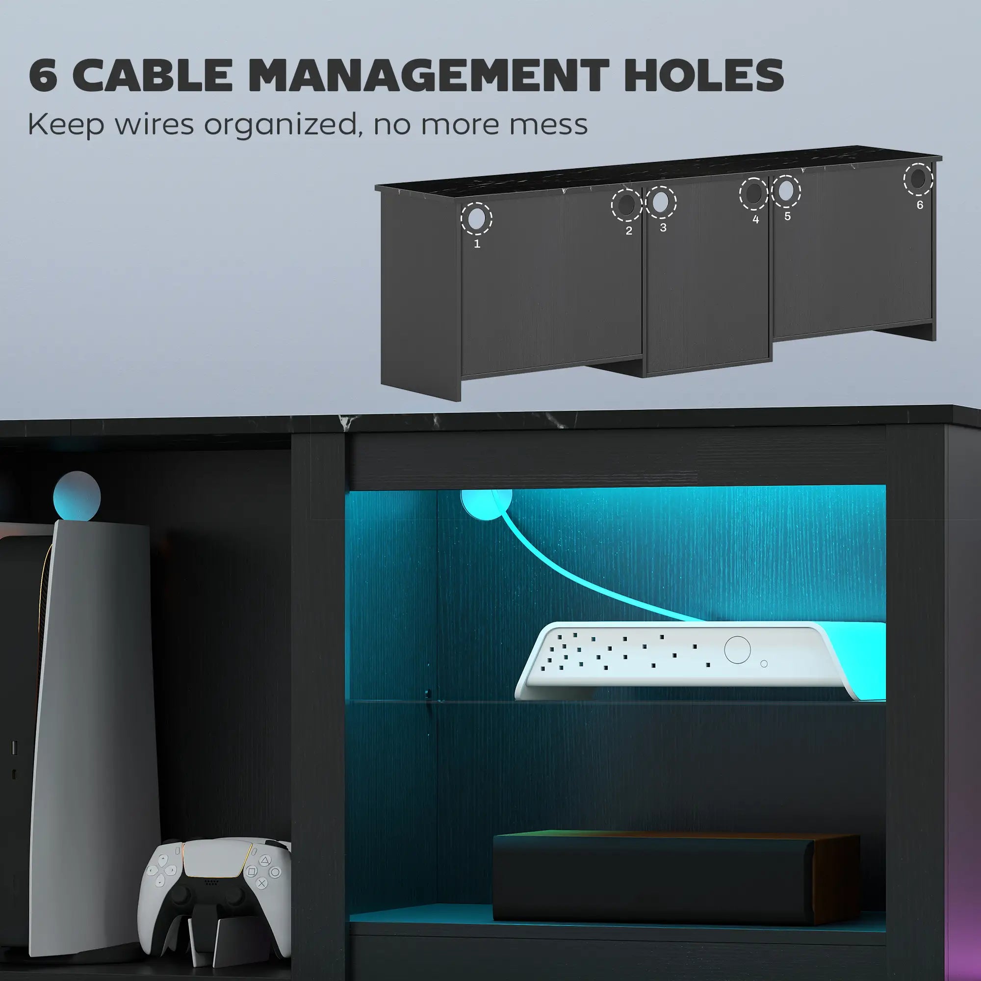 TV Stand With LED Lights, Adjustable Glass Shelves, For 65 Inch TVs, Black TV Stands at Gallery Canada