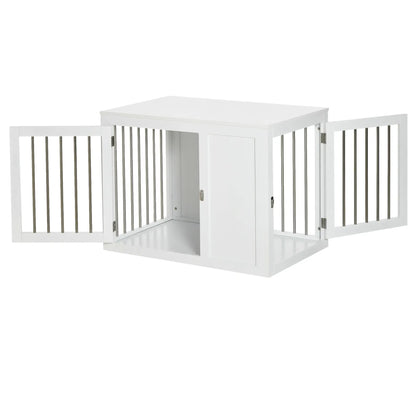 2-in-1 Dog Cage and Side Table, Two Lockable Doors, Medium Size, White Houses, Kennels & Pens at Gallery Canada