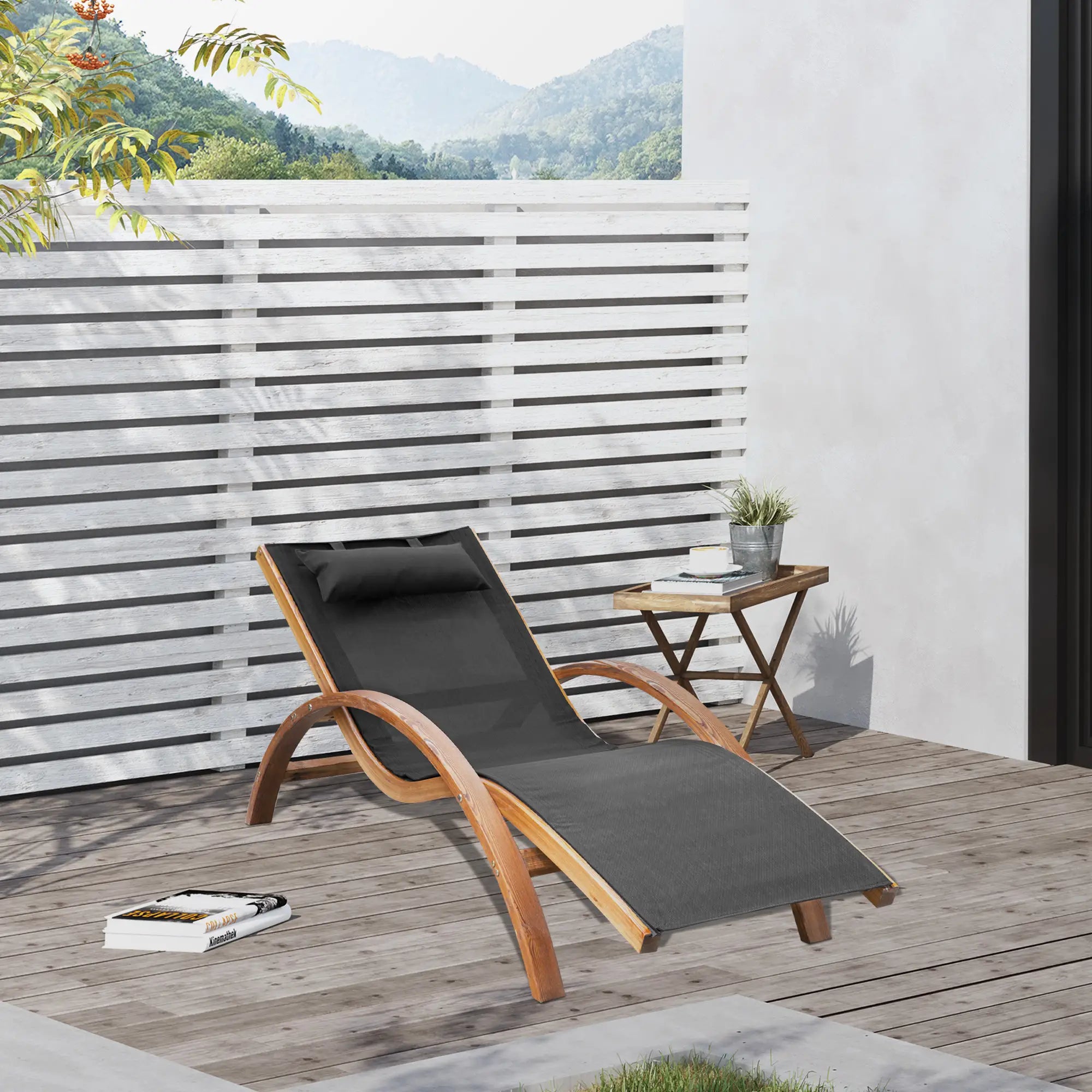 Wood Chaise Lounge Chair Recliner, Outdoor Patio Camping, Teak Black, Black Lounger Chairs at Gallery Canada