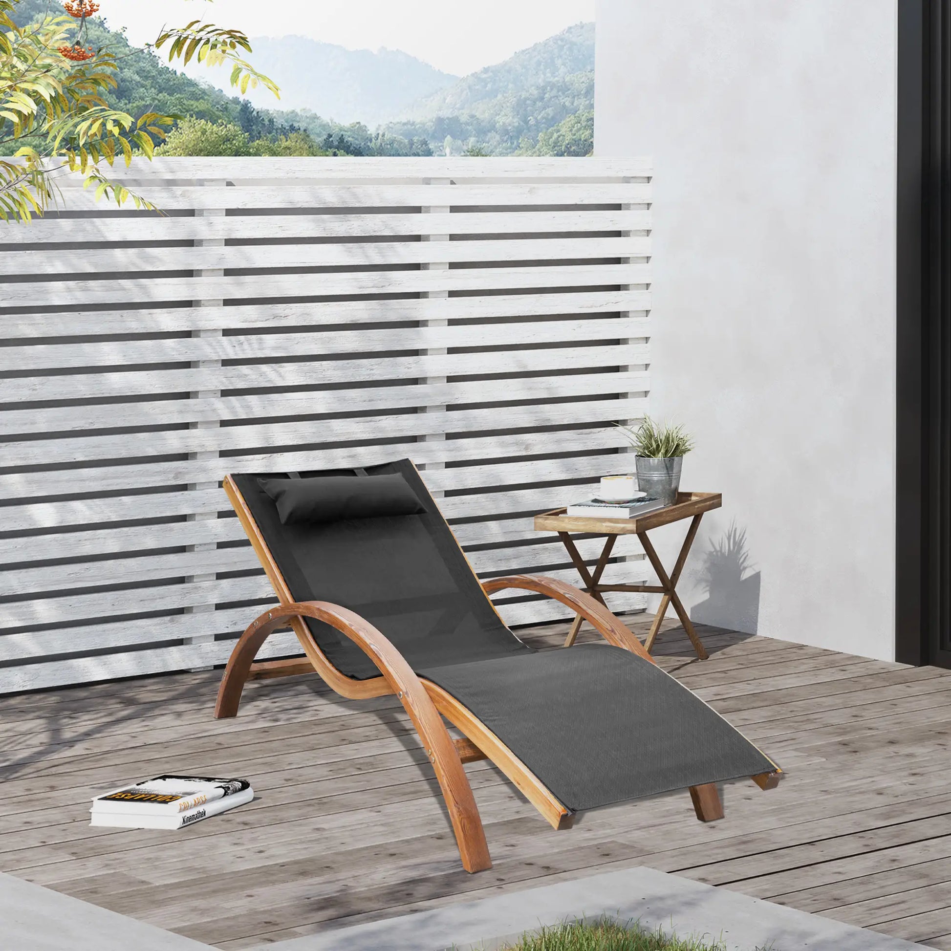 Wood Chaise Lounge Chair Recliner, Outdoor Patio Camping, Teak Black, Black Lounger Chairs at Gallery Canada