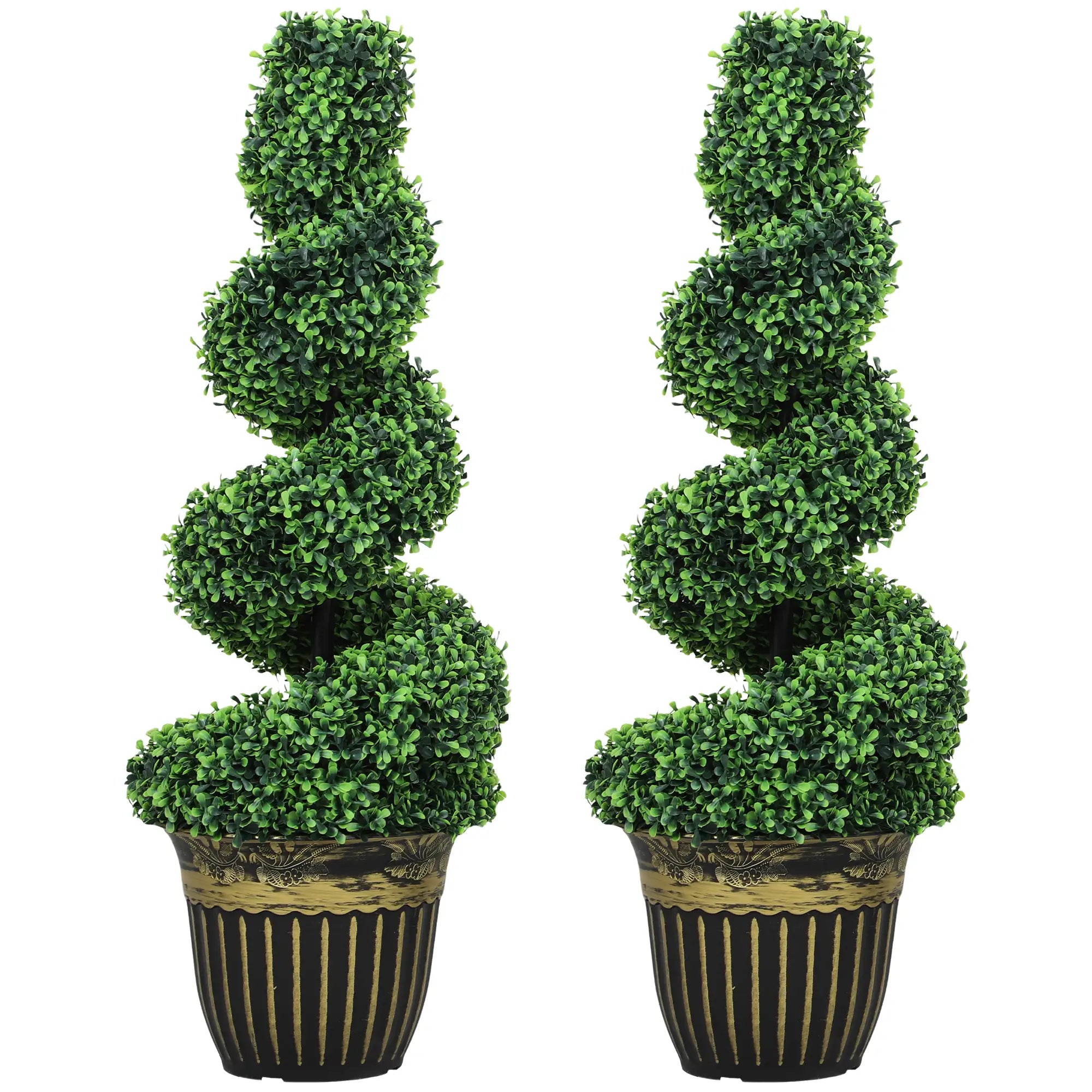 Artificial Topiary Spiral Boxwood Trees, Set of 2 with Pot, 90cm Artificial Trees Green at Gallery Canada