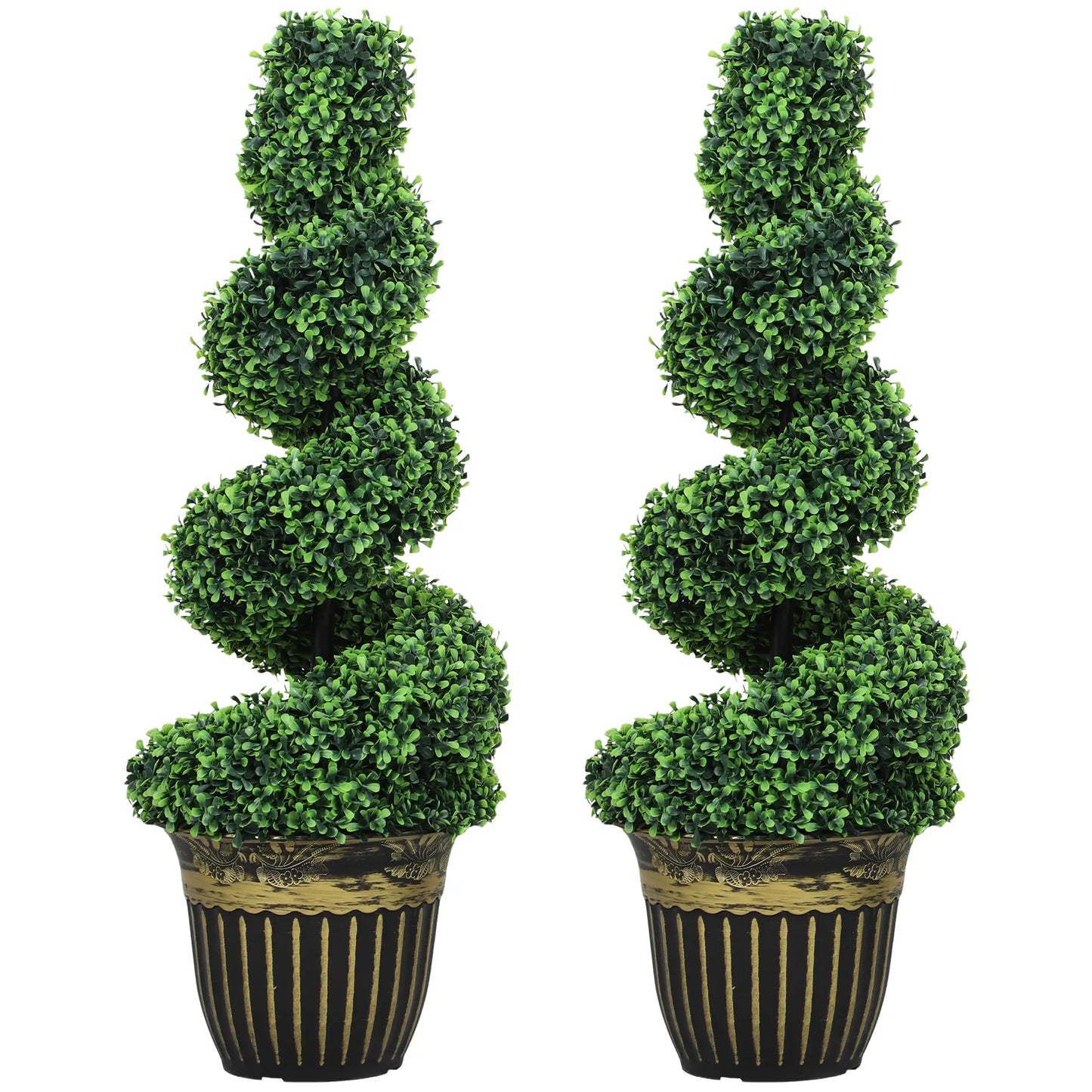 Artificial Topiary Spiral Boxwood Trees, Set of 2 with Pot, 90cm Artificial Trees Green at Gallery Canada