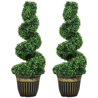 Artificial Topiary Spiral Boxwood Trees, Set of 2 with Pot, 90cm Artificial Trees Green at Gallery Canada