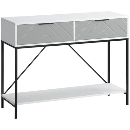 Modern Console Table with 2 Drawers, 2 Tier Entryway Table with Shelf, White Console Tables at Gallery Canada
