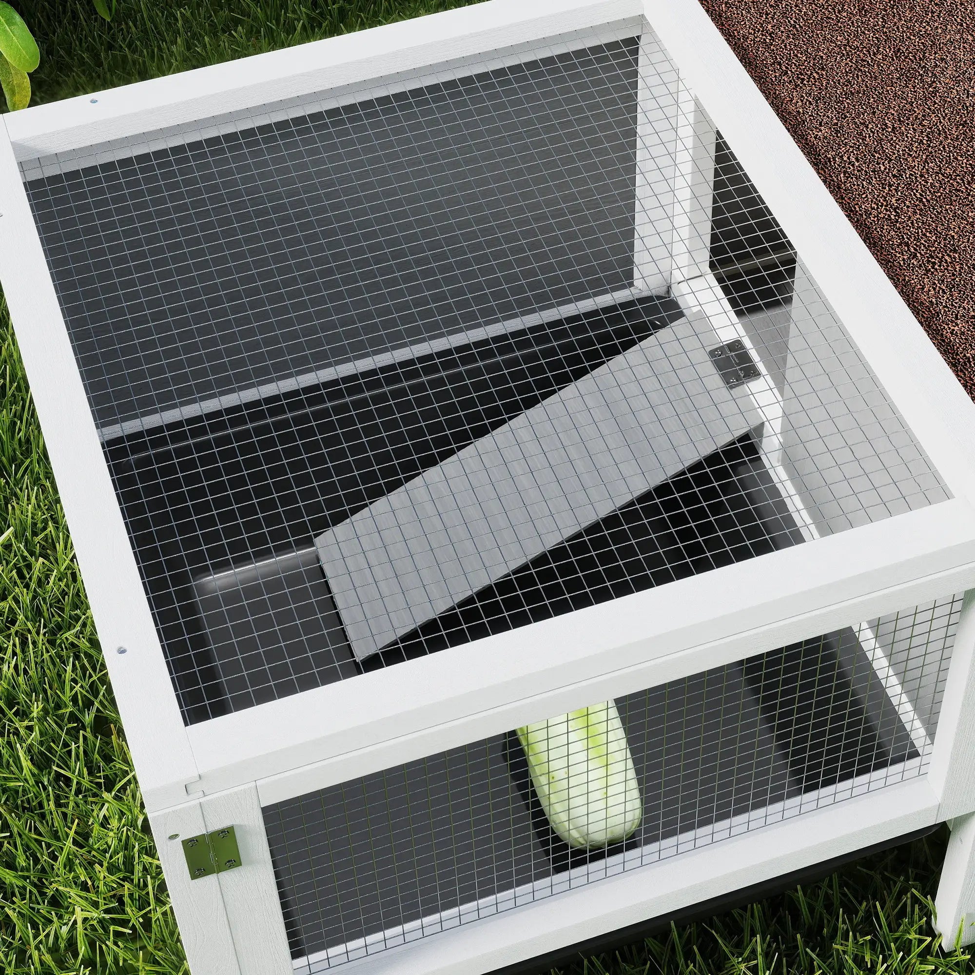 Wooden Rabbit Hutch With Run, Openable Top, Pull Out Tray, Ramp, Water-Resistant Roof, Grey Rabbit Hutch at Gallery Canada