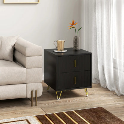 Modern Nightstand, 2 Drawers, Metal Legs, Bedroom Living Room, Black Bedside Tables at Gallery Canada