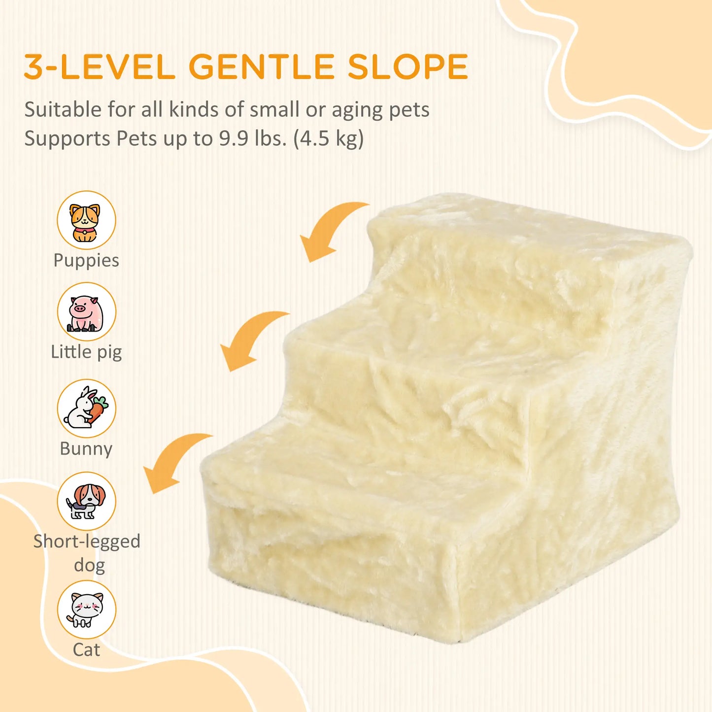 3-Step Dog Ramp for Sofa, Bed, Couch, Removable Cover, Beige Dog Stairs at Gallery Canada