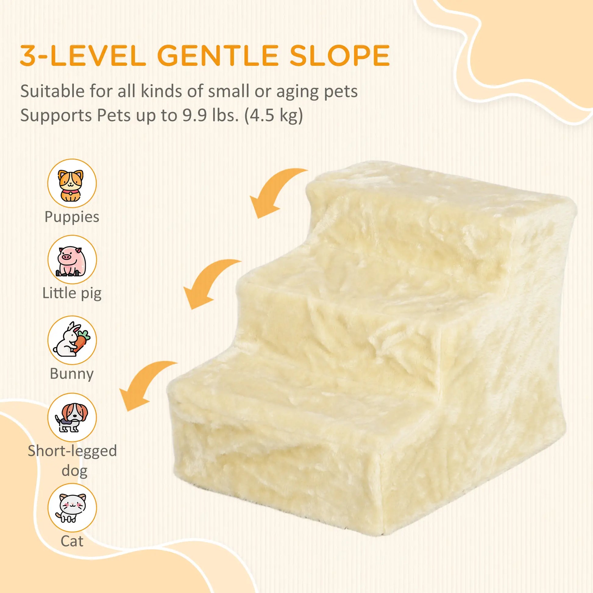 3-Step Dog Ramp for Sofa, Bed, Couch, Removable Cover, Beige Dog Stairs at Gallery Canada