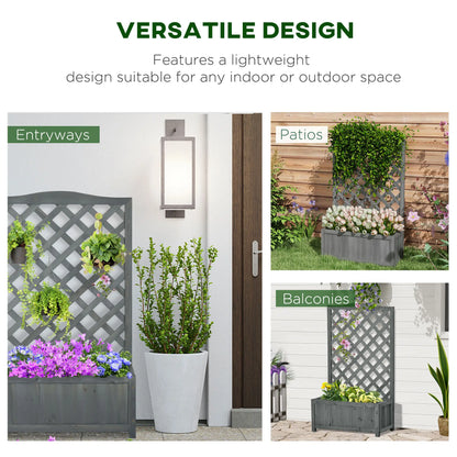 Wood Planter With Trellis, Raised Garden Bed, 28" x 11" x 46", Grey Wooden Planter Boxes at Gallery Canada