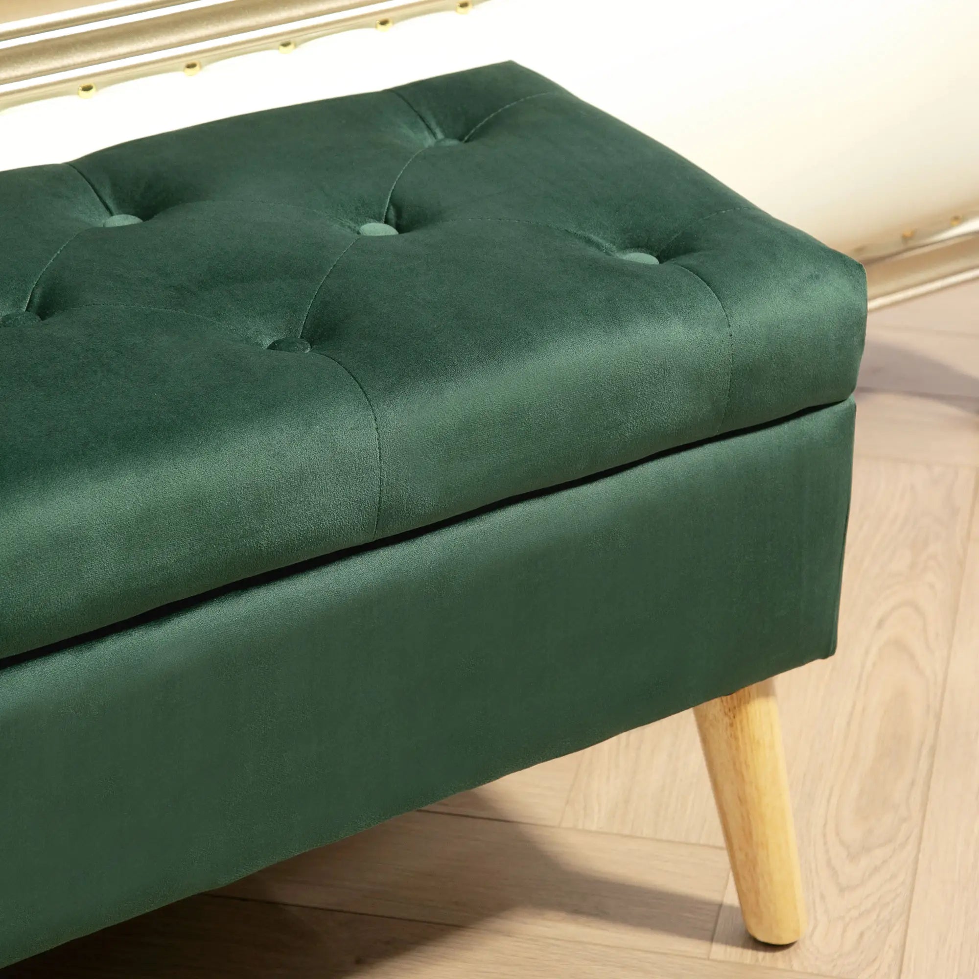 Velvet Storage Ottoman with Lid, Wood Legs, Dark Green Storage Ottomans & Benches at Gallery Canada