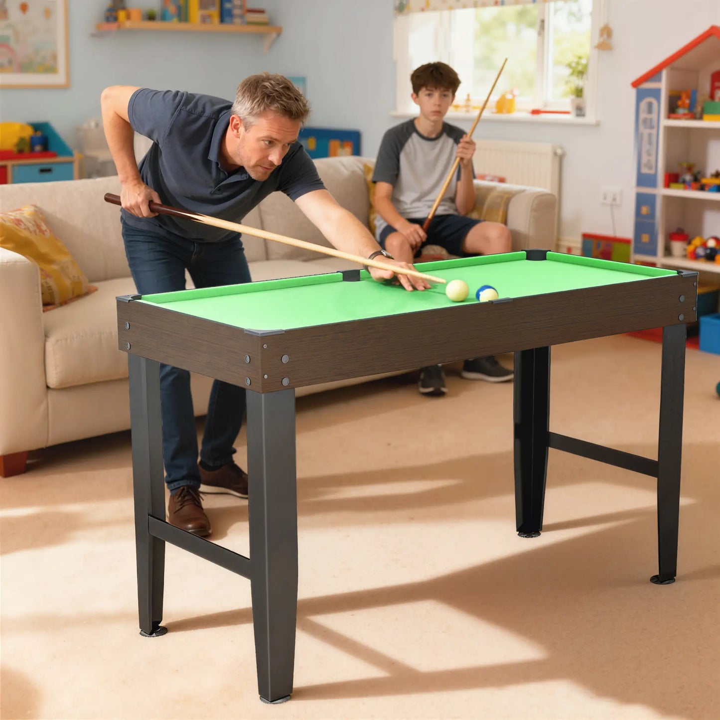 55 Inch Mini Pool Table, 2 Cues, 16 Balls, Accessories, Green Game Tables at Gallery Canada