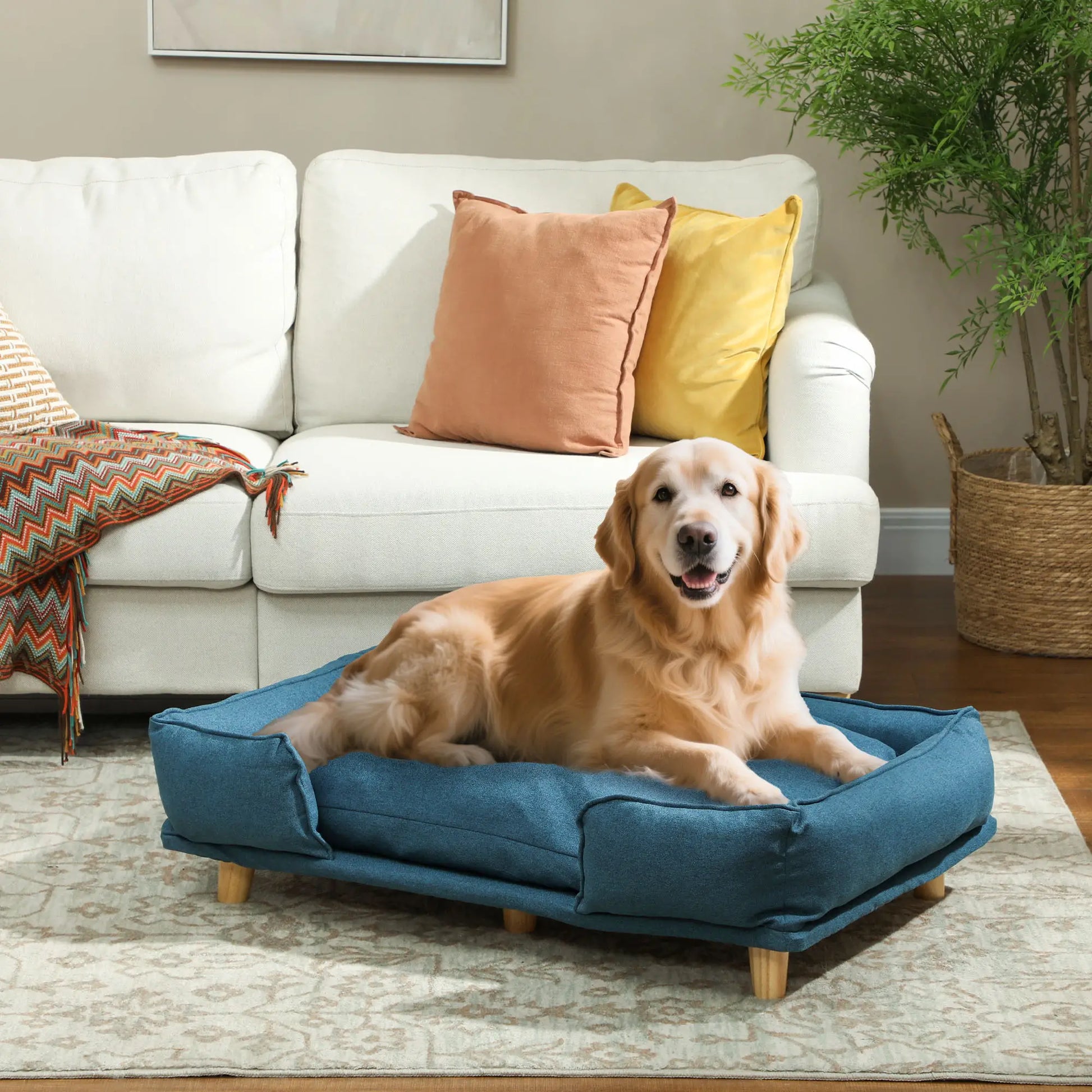 Washable Dog Sofa For Large Dogs, Elevated Pet Couch, Dark Blue Dog Sofas at Gallery Canada