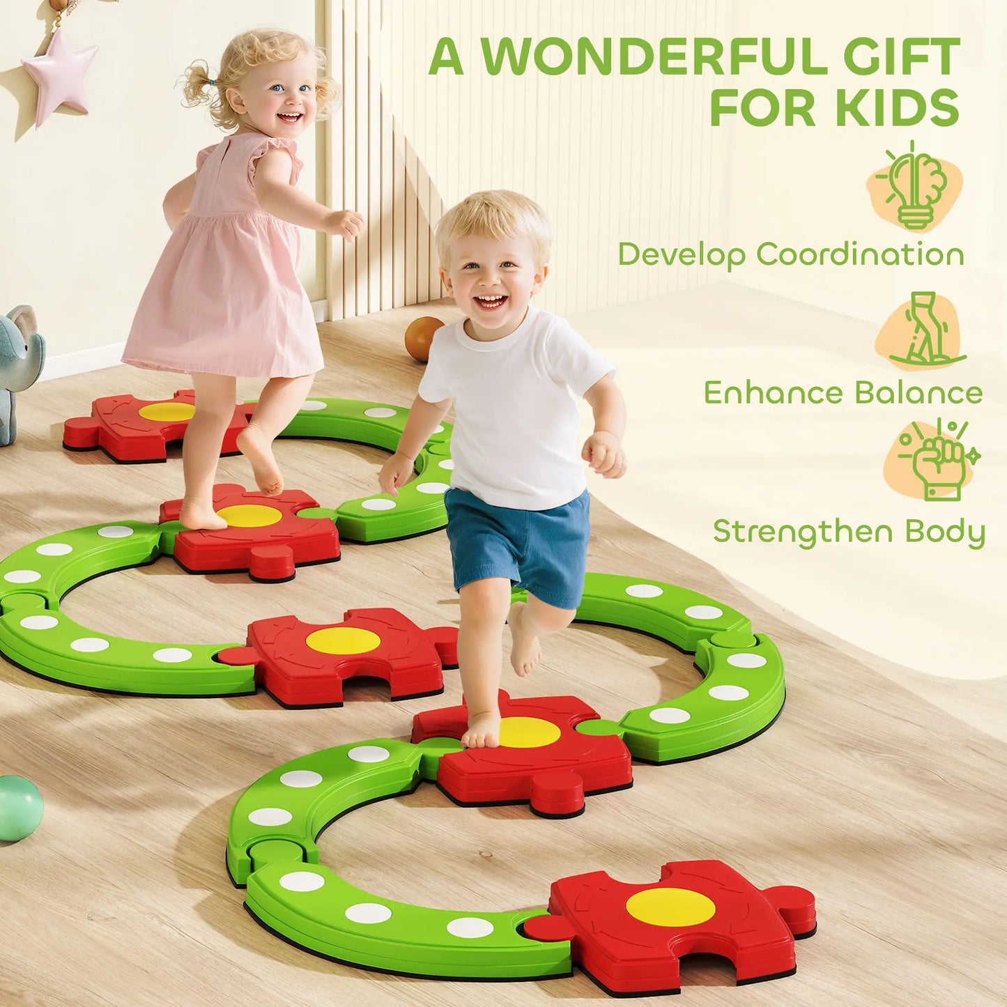 Kids Balance Beam Stepping Stones, Non-Slip, 3-8 Years, Green Kids Gym & Playmats at Gallery Canada