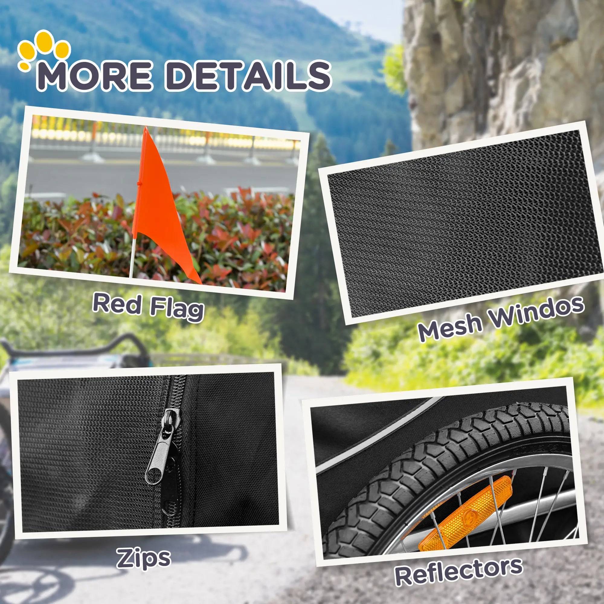 Dog Bike Trailer, Pet Cargo Carrier, Hitch, Reflectors, Flag, Medium, White Dog Bike Trailers & Strollers at Gallery Canada