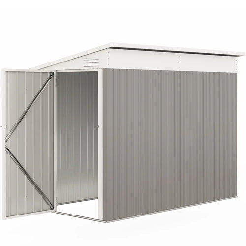 4' x 8' Outdoor Storage Shed, Metal Tool Shed, Lockable Door, Light Grey
