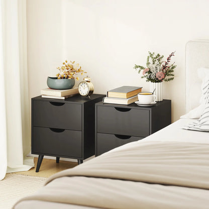 Modern Bedside Table Set Of 2, 2 Drawers, Pine Wood Legs, Black Bedside Tables at Gallery Canada