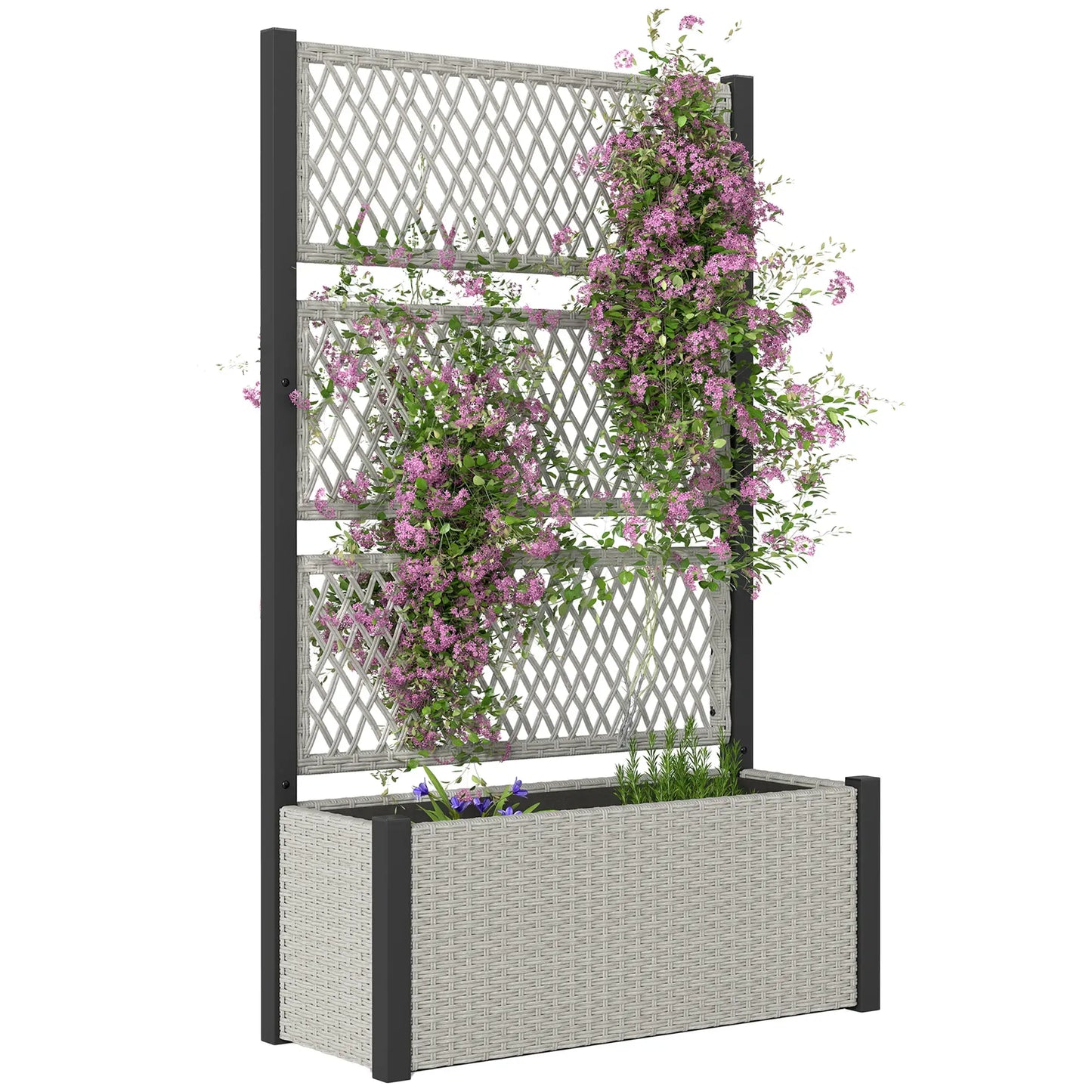 Wicker Outdoor Planter With Trellis, 58" Standing Garden Bed, Mixed Grey Raised Garden Beds at Gallery Canada