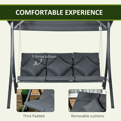 3-Person Patio Swing Chair, Adjustable Canopy, Cushioned Seat, Dark Grey Patio Swings with Stand at Gallery Canada