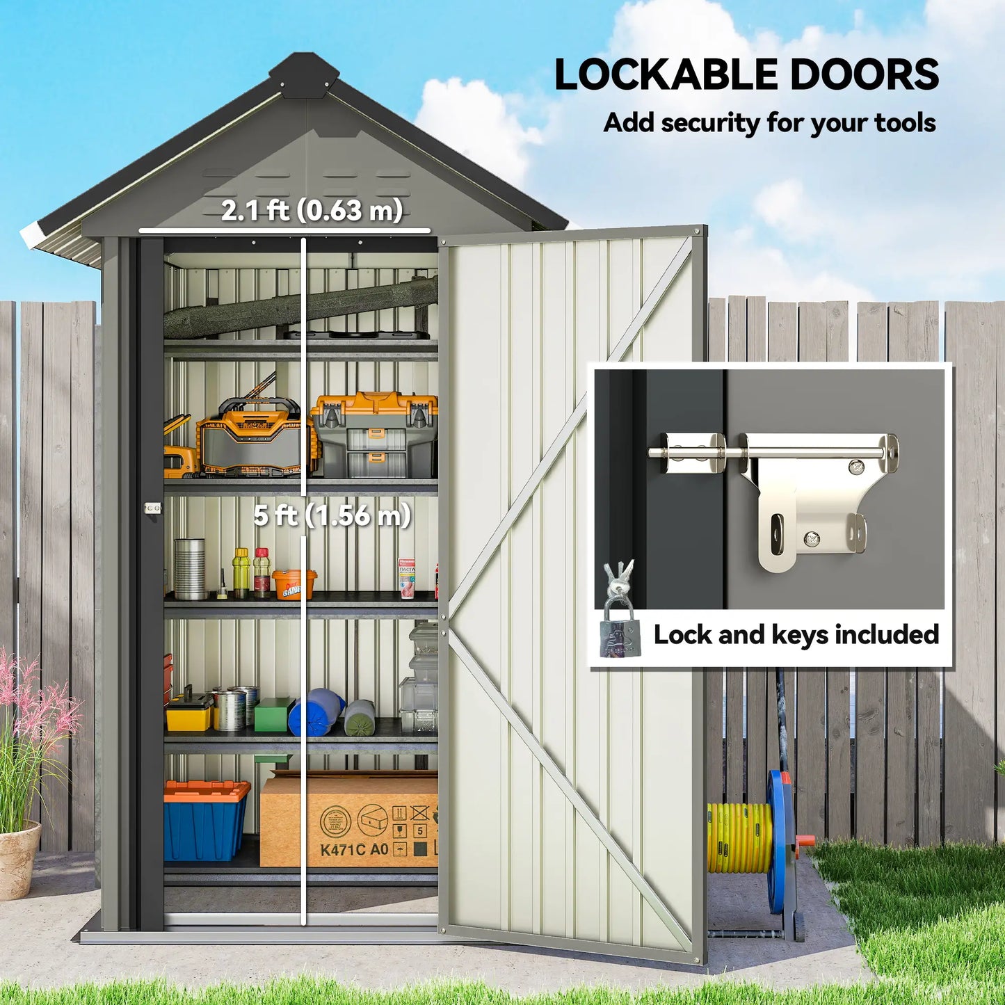 Outdoor Storage Shed With Lockable Door, Metal Garden Shed With 4 Vents Sheds at Gallery Canada