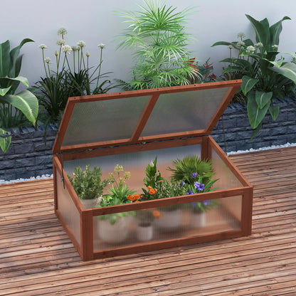 39" x 26" x 16" Wooden Cold Frame, Tilted Top Cover, Polycarbonate Planter Box, Brown Greenhouses at Gallery Canada