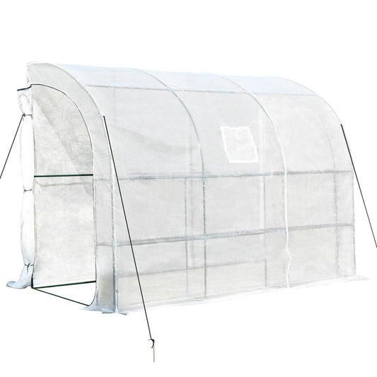 Walk-in Wall Lean-to Greenhouse, 10' x 5' x 7' Outdoor Gardening Green House with PE Cover, Windows, Shelves and 2 Zipper Doors, Clear at Gallery Canada