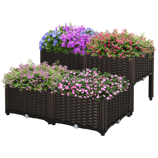 4 Piece Raised Garden Bed, PP, Vegetable Herb Grow Box, Brown Elevated Garden Beds Brown at Gallery Canada