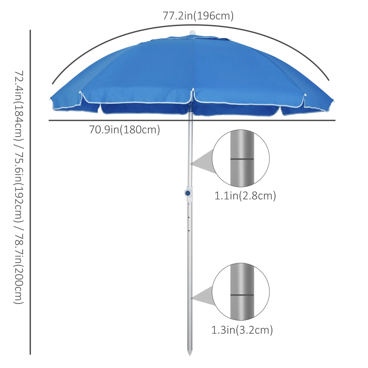 6.4ft Beach Umbrella, Aluminum Pole, Adjustable Tilt, Carry Bag, Blue Beach Umbrellas at Gallery Canada